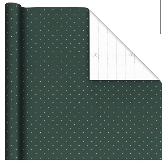 Hallmark Wrapping Paper Christmas Gold Glitter Dots On Green 35 sq ft Roll - Picture 2 of 6